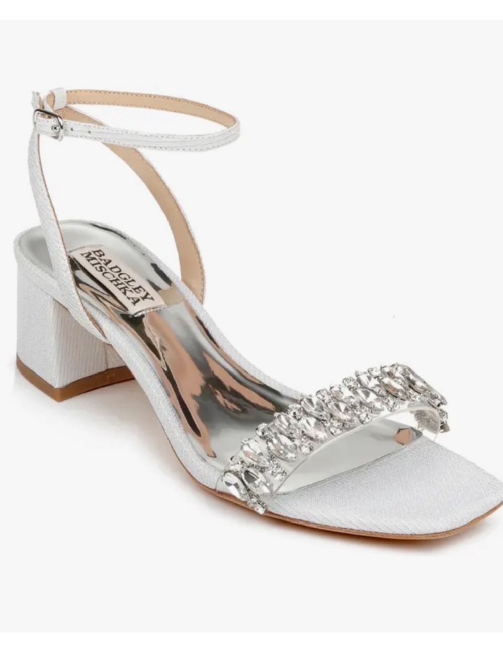 Badgley Mischka Silver Crystal-Embellished Ankle-Strap Heels